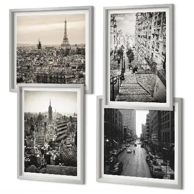 Compoziție de tablouri pentru perete cu vederi din Paris și New York cu scări