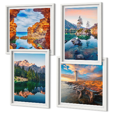 Compoziție de tablouri pentru perete Lacurile de munte reflectă stâncile