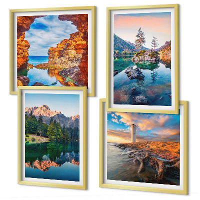 Compoziție de tablouri pentru perete Lacurile de munte reflectă stâncile