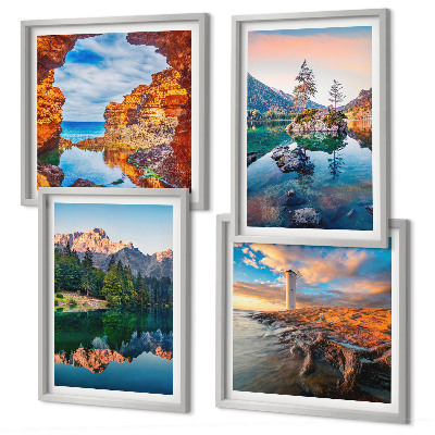 Compoziție de tablouri pentru perete Lacurile de munte reflectă stâncile