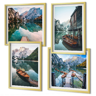 Set tablouri gata de agățat Lac, munți, bărci, cabană