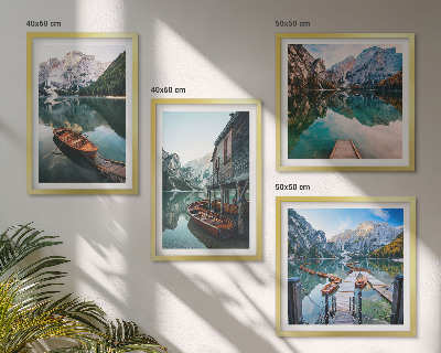 Set tablouri gata de agățat Lac, munți, bărci, cabană