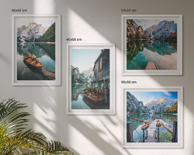 Set tablouri gata de agățat Lac, munți, bărci, cabană
