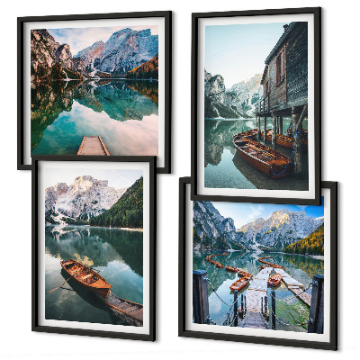 Set tablouri gata de agățat Lac, munți, bărci, cabană