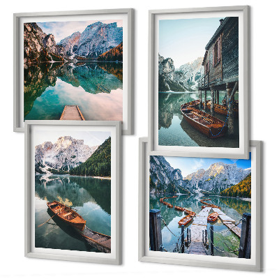 Set tablouri gata de agățat Lac, munți, bărci, cabană