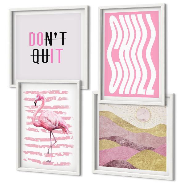 Compoziție de tablouri pentru perete Peisaj montan pastelat cu flamingo roz