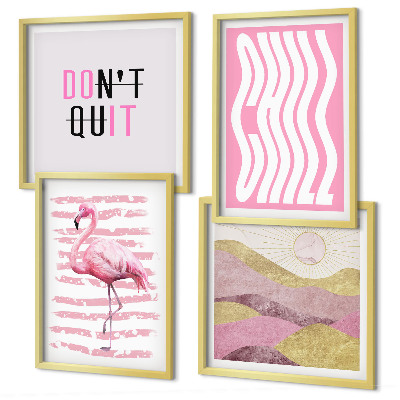 Compoziție de tablouri pentru perete Peisaj montan pastelat cu flamingo roz