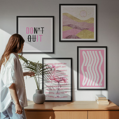 Compoziție de tablouri pentru perete Peisaj montan pastelat cu flamingo roz