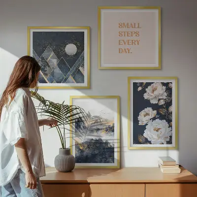 Set de tablouri gata de agățat cu design abstract inspirat din flori de munte