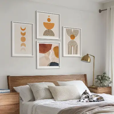 Compoziție de tablouri pentru perete cu decorațiuni minimaliste în stil boho