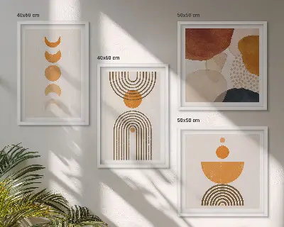 Compoziție de tablouri pentru perete cu decorațiuni minimaliste în stil boho