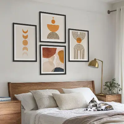 Compoziție de tablouri pentru perete cu decorațiuni minimaliste în stil boho