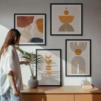 Compoziție de tablouri pentru perete cu decorațiuni minimaliste în stil boho
