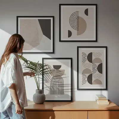 Compoziție de tablouri pentru perete cu modele geometrice abstracte