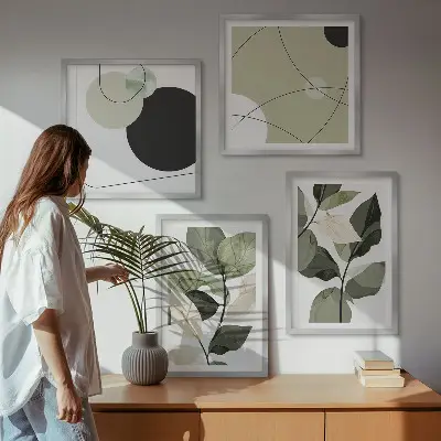 Set tablouri cu frunze pictate abstract gata de agățat