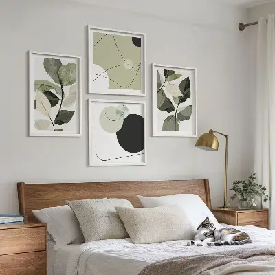 Set tablouri cu frunze pictate abstract gata de agățat