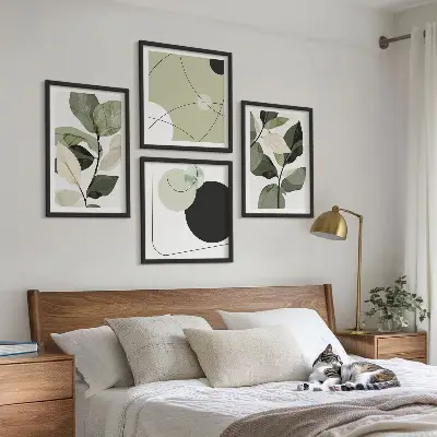 Set tablouri cu frunze pictate abstract gata de agățat
