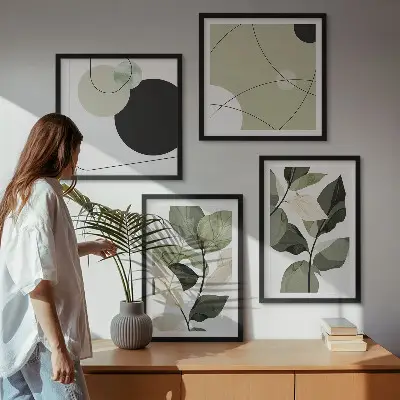 Set tablouri cu frunze pictate abstract gata de agățat