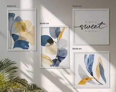 Compoziție de tablouri pentru perete cu motive vegetale în acuarelă