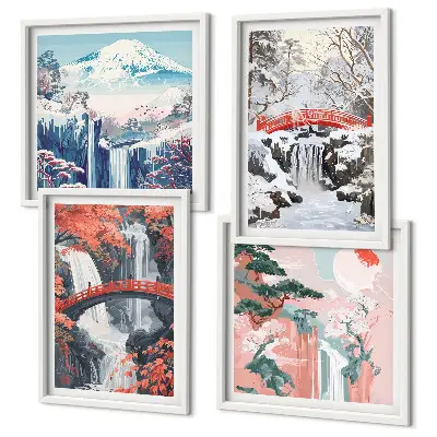 Set tablouri cu peisaje montane și cascade gata de agățat