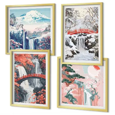 Set tablouri cu peisaje montane și cascade gata de agățat