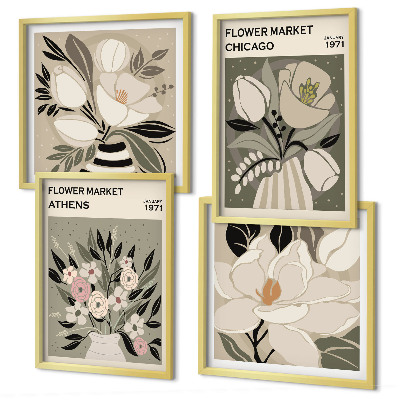 Compoziție de tablouri pentru perete Aranjamente florale retro din diferite orașe