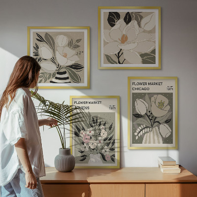 Compoziție de tablouri pentru perete Aranjamente florale retro din diferite orașe