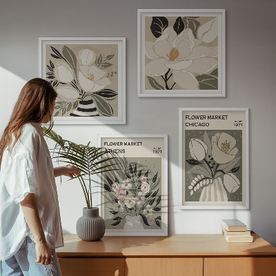 Compoziție de tablouri pentru perete Aranjamente florale retro din diferite orașe