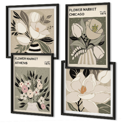 Compoziție de tablouri pentru perete Aranjamente florale retro din diferite orașe