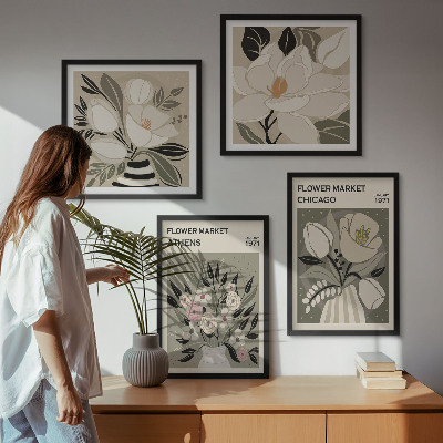 Compoziție de tablouri pentru perete Aranjamente florale retro din diferite orașe
