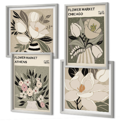 Compoziție de tablouri pentru perete Aranjamente florale retro din diferite orașe