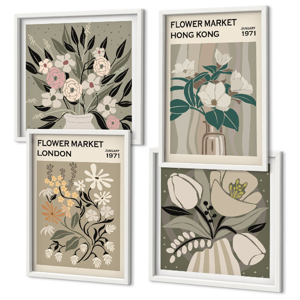 Set tablouri gata de agățat Ilustrații florale Londra Hong Kong