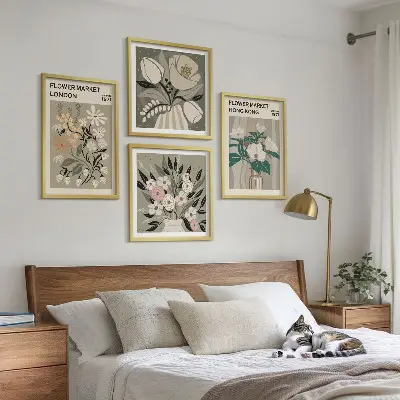 Set de tablouri decorative ilustrații florale cu Londra și Hong Kong gata de agățat