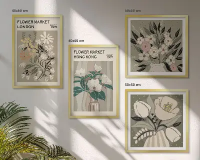 Set de tablouri decorative ilustrații florale cu Londra și Hong Kong gata de agățat