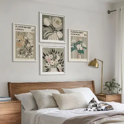 Set de tablouri decorative ilustrații florale cu Londra și Hong Kong gata de agățat