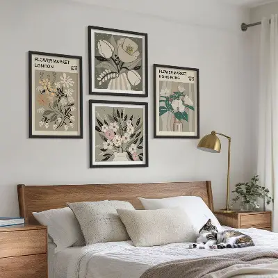 Set de tablouri decorative ilustrații florale cu Londra și Hong Kong gata de agățat