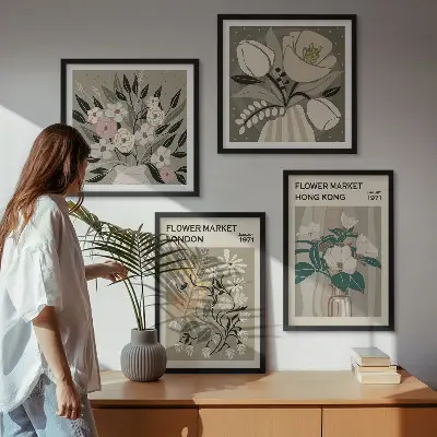 Set de tablouri decorative ilustrații florale cu Londra și Hong Kong gata de agățat