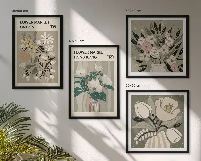 Set de tablouri decorative ilustrații florale cu Londra și Hong Kong gata de agățat