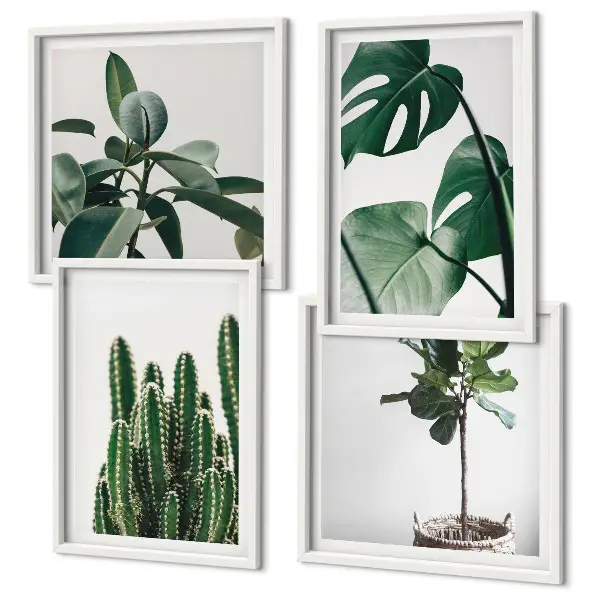 Compoziție de tablouri pentru perete cu estetica plantelor tropicale
