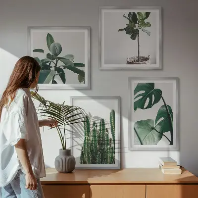 Compoziție de tablouri pentru perete cu estetica plantelor tropicale