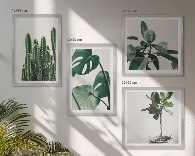 Compoziție de tablouri pentru perete cu estetica plantelor tropicale