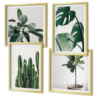 Compoziție de tablouri pentru perete cu estetica plantelor tropicale