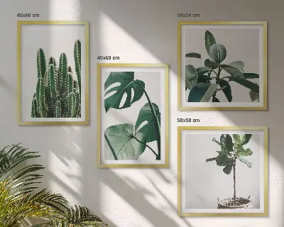 Compoziție de tablouri pentru perete cu estetica plantelor tropicale
