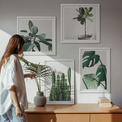 Compoziție de tablouri pentru perete cu estetica plantelor tropicale