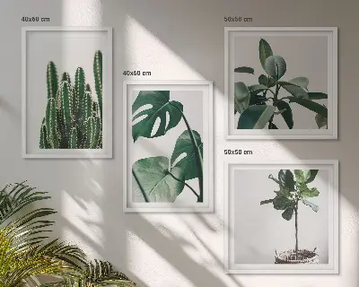Compoziție de tablouri pentru perete cu estetica plantelor tropicale