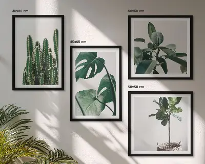 Compoziție de tablouri pentru perete cu estetica plantelor tropicale