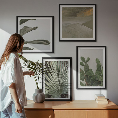 Compoziție de tablouri pentru perete Frunze de plante tropicale pastelate