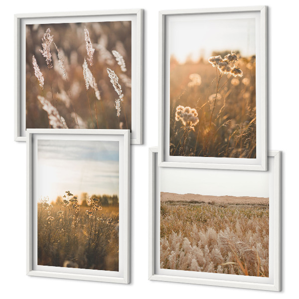 Compoziție de tablouri pentru perete Apus de soare cu flori în pajiști de vară