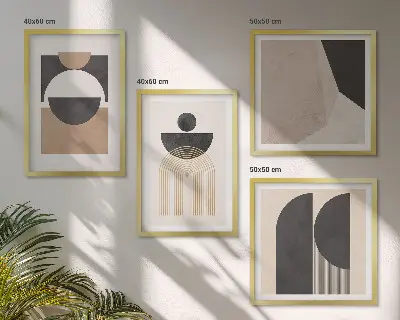 Compoziție de tablouri pentru perete cu forme abstracte în nuanțe de bej și maro