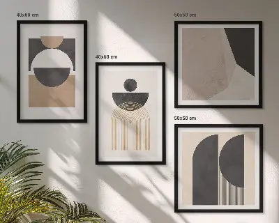Compoziție de tablouri pentru perete cu forme abstracte în nuanțe de bej și maro